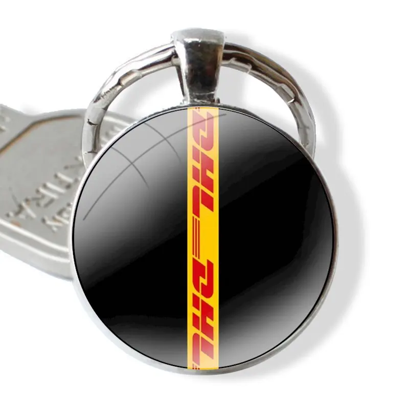 Yellow Design Luxury Logo DHL Keychain Handmade Glass Cabochon Key Ring Holder Pendant Key Chains