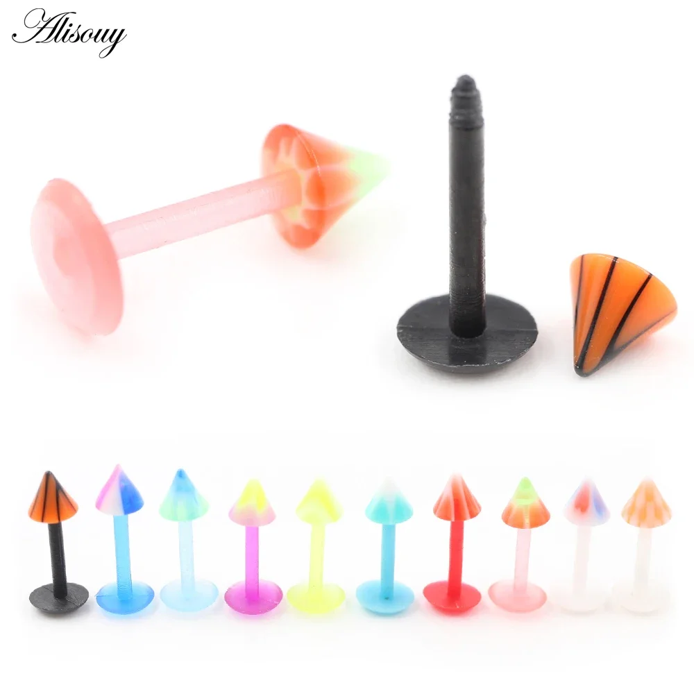 Alisouy 1PC Colorful UV Ear Tragus Helix Cartilage Bioflex Flexible Labret Retainer Lip Stud Acrylic Basic Piercing Body Jewelry