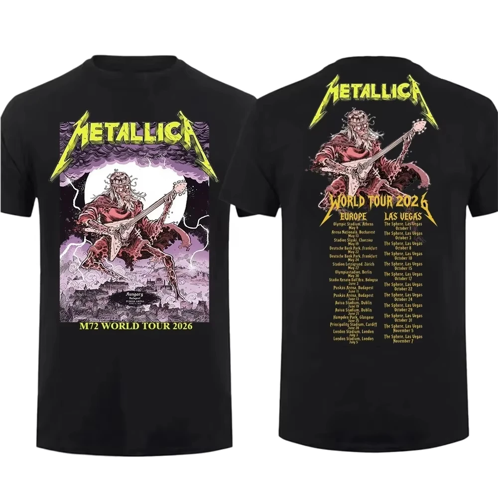 Y2k 2026 Metallica Band M72 World Tour Budapest T-shirt Men and Women Cotton Y2K Clothing Fashion