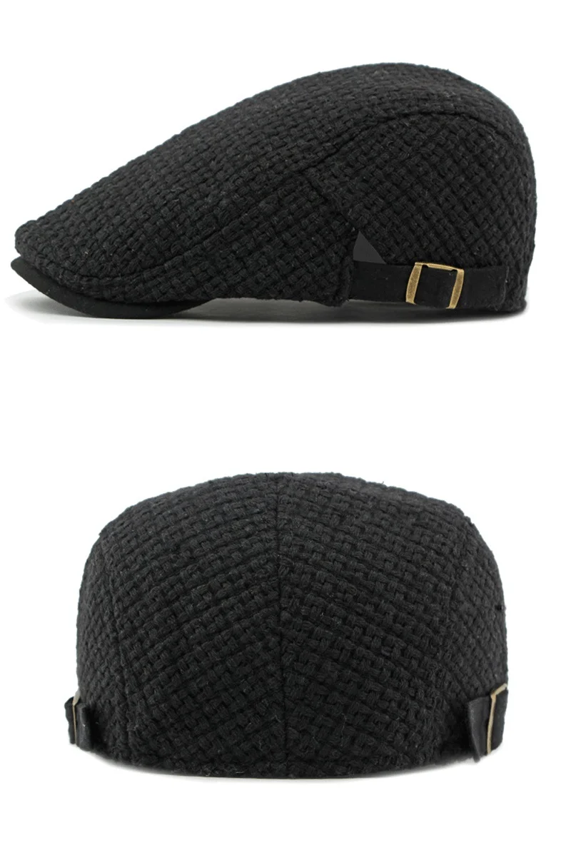 Autumn Flat Peaked Cap For Men Solid Knit Beret Hat Women Retro Newsboy Ivy Herringbone Beret Cabbie Forward Hat Adjustable