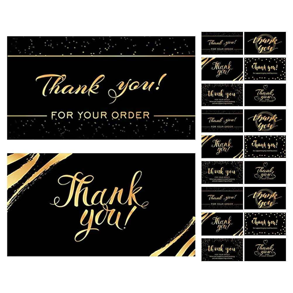 

300pcs Thank You Gold Foiled Black Dark Green Notes Dot Sticker Elegant Design Blank Back Durable Thick Paper Mini Size For