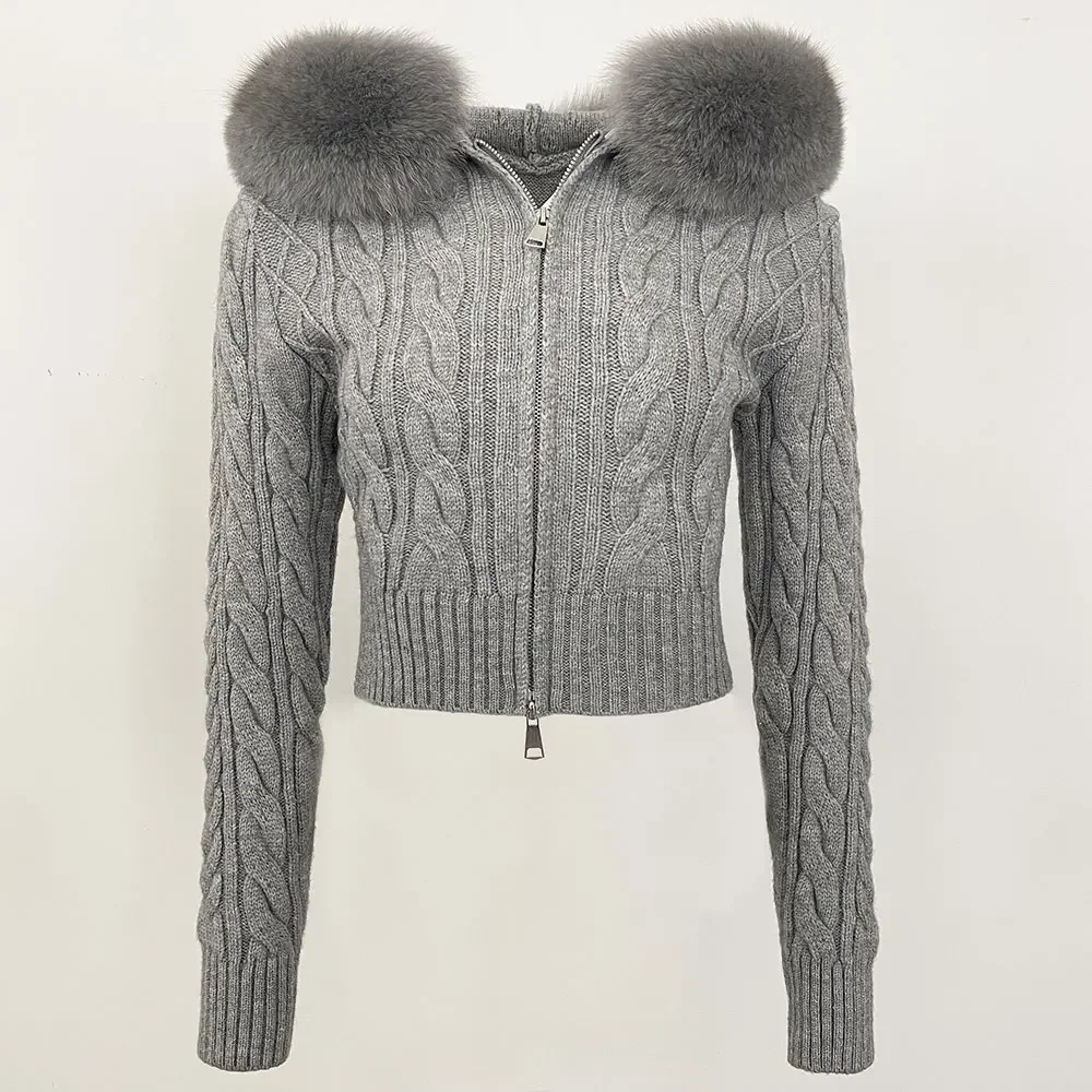 Sweater Jacket Cardigan for Women Cardigan Coat Knit Outerwears Autumn Winter 2024 Real Fur Knitwear Coat Fashion Fur Jacket