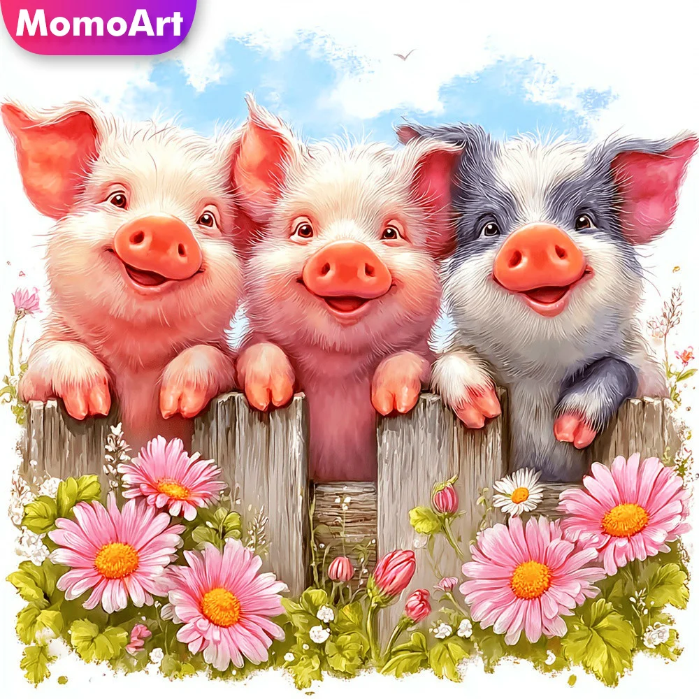 Momoart Diamant-Mosaik Schweine Tier DIY Strass-Malerei Gänseblümchen Neuerscheinung Vollquadrat Kreuzstich Stickerei Handgemachtes Hobby