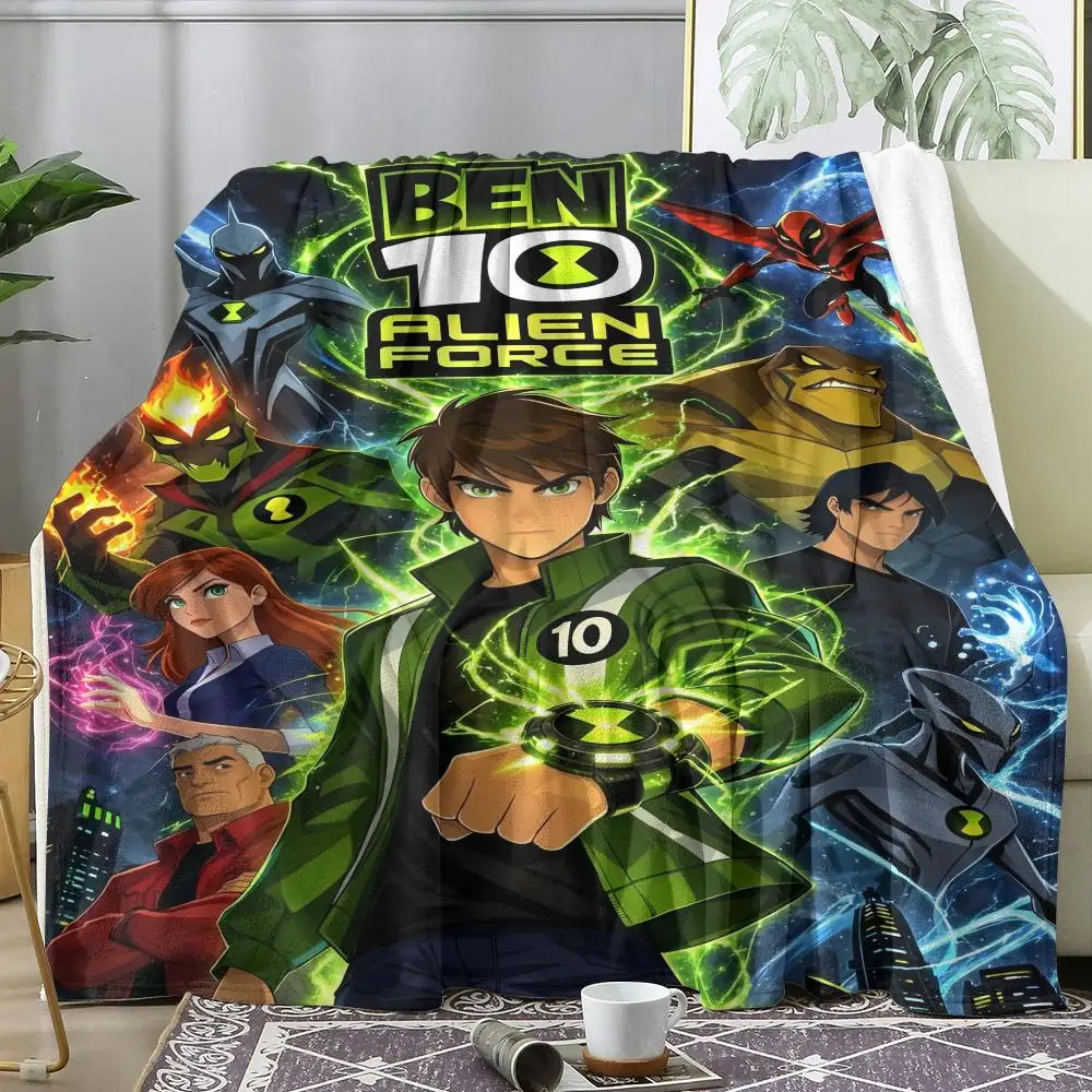 Cartoon B-Ben 10 Throw Soft Flannel Throw Summer Blanket Lightweight Cozy Nap Blanket for Sofa Bed Travel
