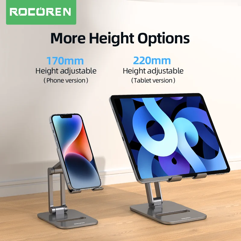 

Rocoren Phone Holder Desk Mobile Phone Stand Foldable Metal Tablet Holder Support For iPhone 17 16 iPad Pro Air Universal Holder