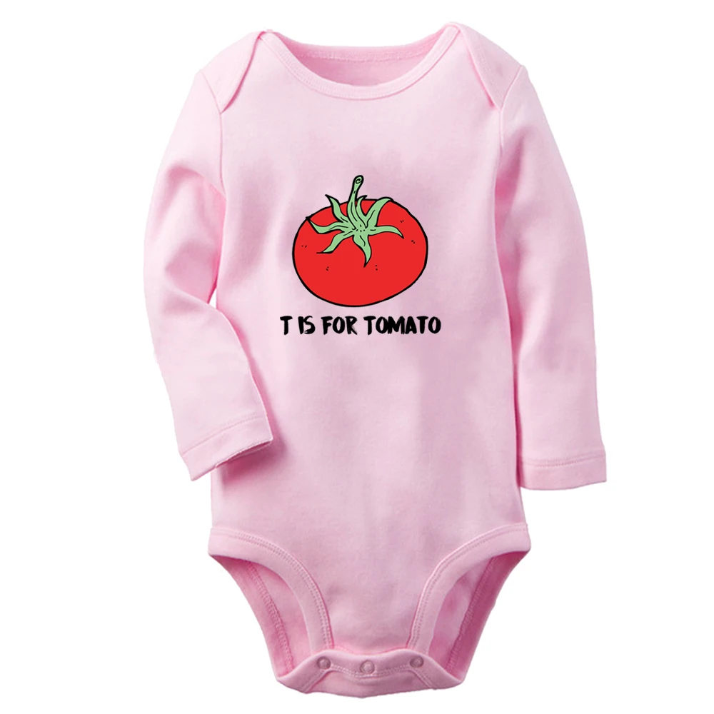 iDzn New T is For Tomato Fun Graphic Baby Bodysuit Cute Boys Girls Rompers Infant Long Sleeves Jumpsuit Newborn Soft Clothes