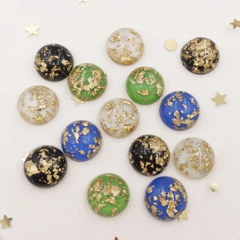 40Pcs 12mm Resin Glitter Filled Gold Foil Round Gems Flatback Cabochon Rhinestone Scrapbook DIY Wedding Applique Ornament Crafts