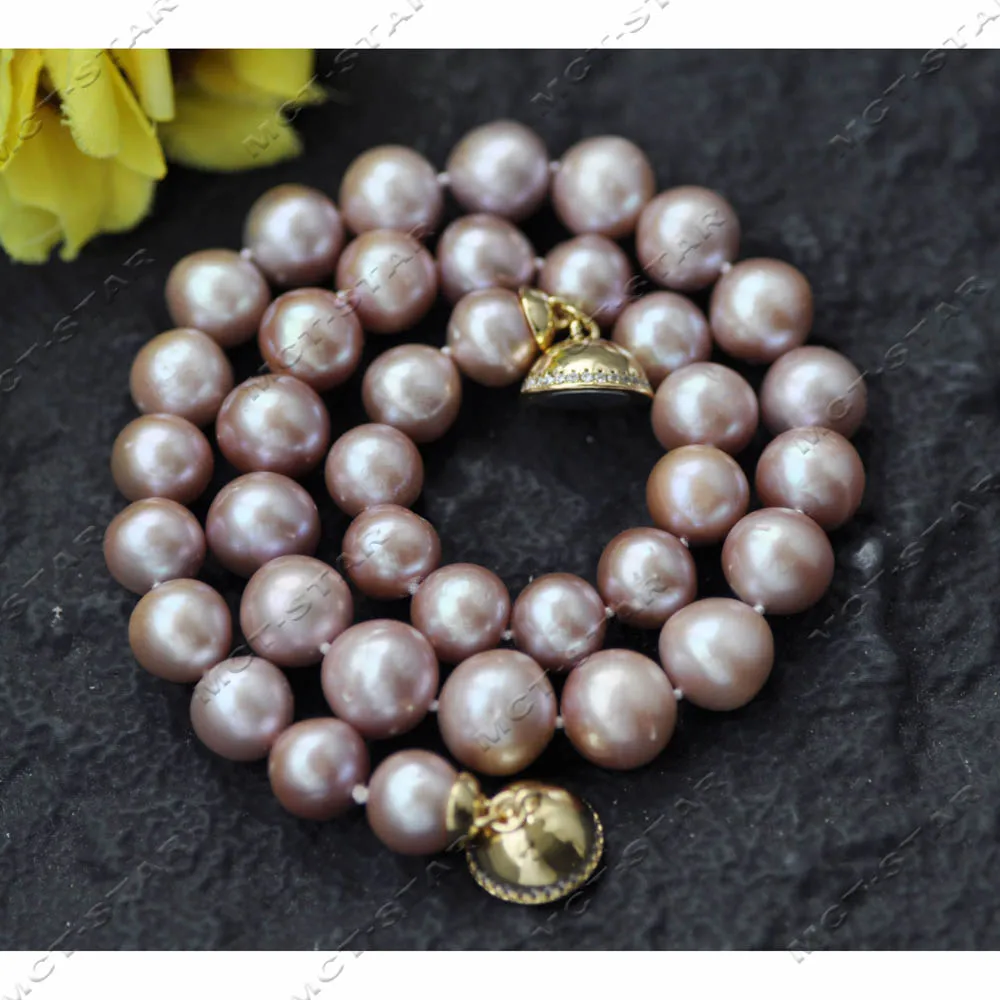 MTC·STAR 18" 13mm Natural Lavender Round Edison Keshi Pearl Necklace Magnetic CZ (Z14255) view 3