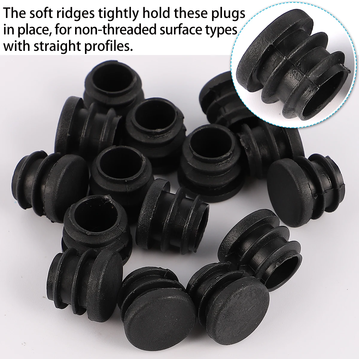 100pcs Furniture Leg Plug Round Bung Black Plastic Ribs Dustproof Cap Tube End Protector Furniture Parts