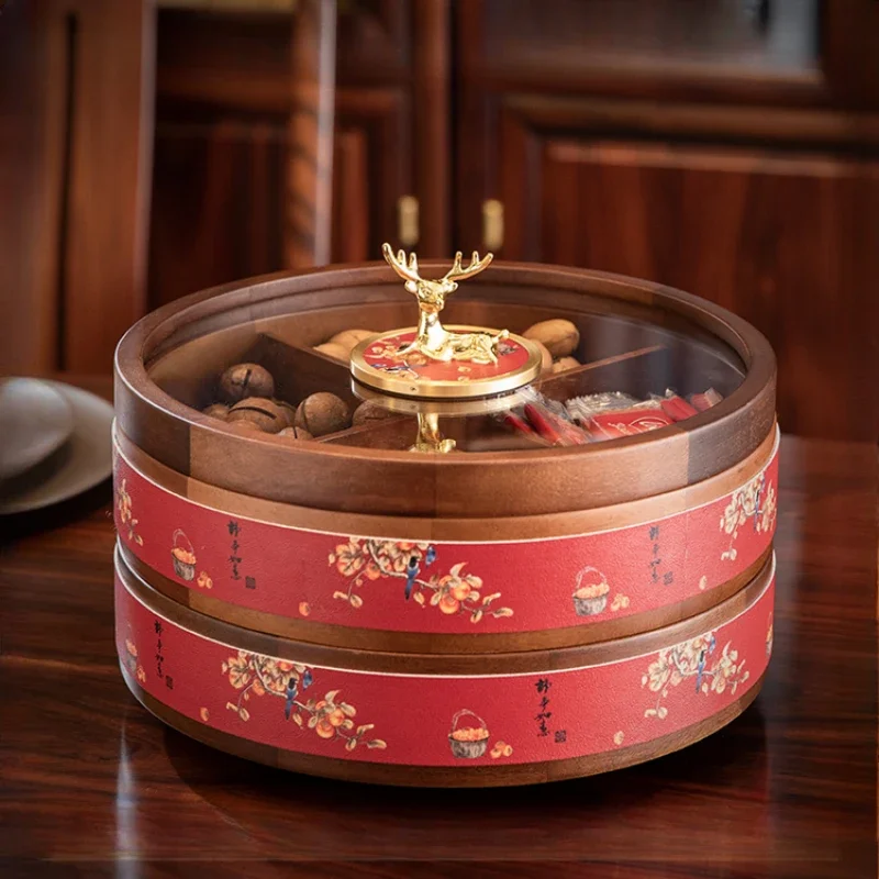 Living room solid wood double-layer dried fruit storage box, light luxury and grand home desktop snack candy box