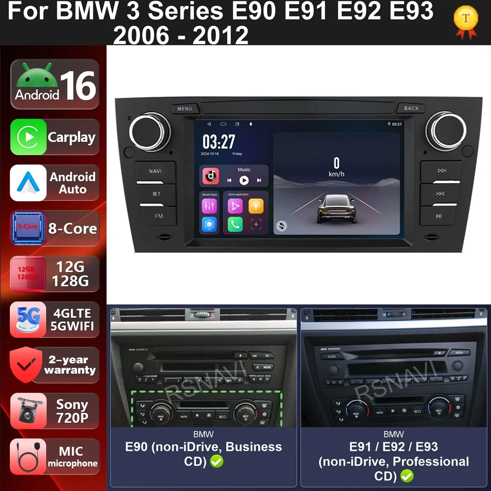 Car Radio Android 16 For BMW 3 Series E90 E91 E92 E93 2006 - 2012 Multimedia Carplay Android auto RDS Autoradio Stereo Video GPS