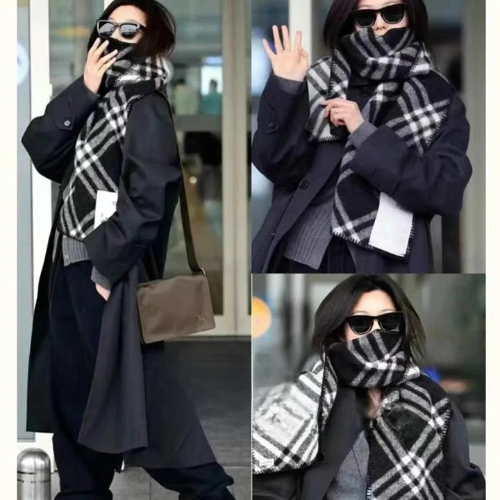 High Quali Quan Zhixian Same Sle Black Classic Plaid Scarf Men and Women Winter Korean Sle Scarf Shawl Long Warm