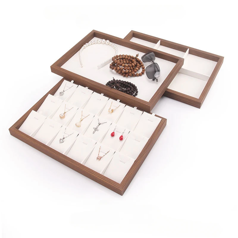 Black Walnut Wood Pattern Jewelry Tray Ring Necklace Bracelet Jewelry Display Plate Ring Set Watch Bracelet Showcase Box