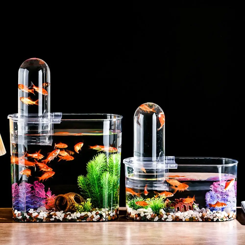 

Clear View Negative Pressure Fish Tank Plastic Space Saving Small Goldfish Tank Shatterproof Floating Desktop Fish Tank