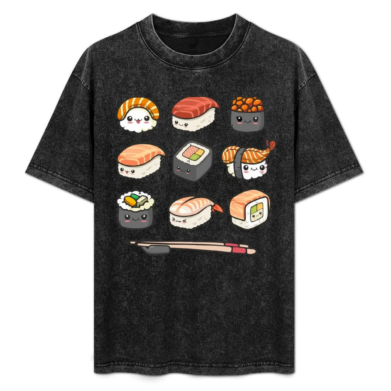 

Happy Sushi Kawaii Anime Japanese Food Lover Funny Illustration Gift T-Shirt Summer Casual Loose T-Shirt
