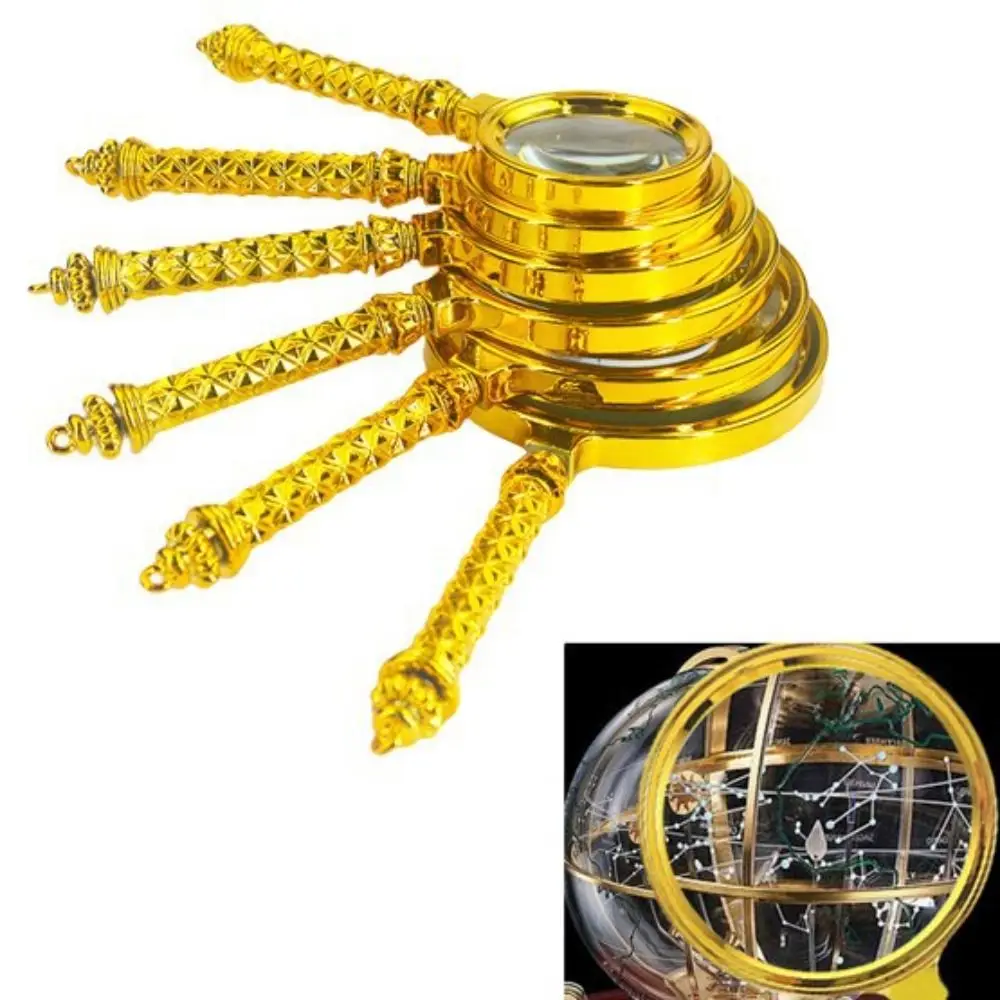 

Portable Plastic Magnifying Glass Glass Lens High Definition Delicate Pattern Handle Handheld Gold Pocket Tool Newspaper Reading