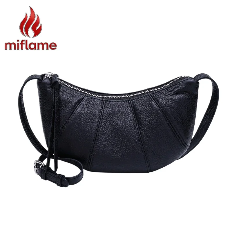

Women's Genuine Leather Crossbody Shoulder Bag Croissant Shape Minimalist Casual Commuter Office Versatile