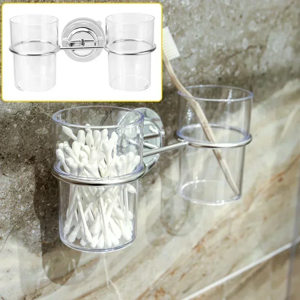 Toothbrush Holder Suction Cup Holder Bathroom Anti-rust Chrome Accessories Double Organizing Tools Stainless Steel