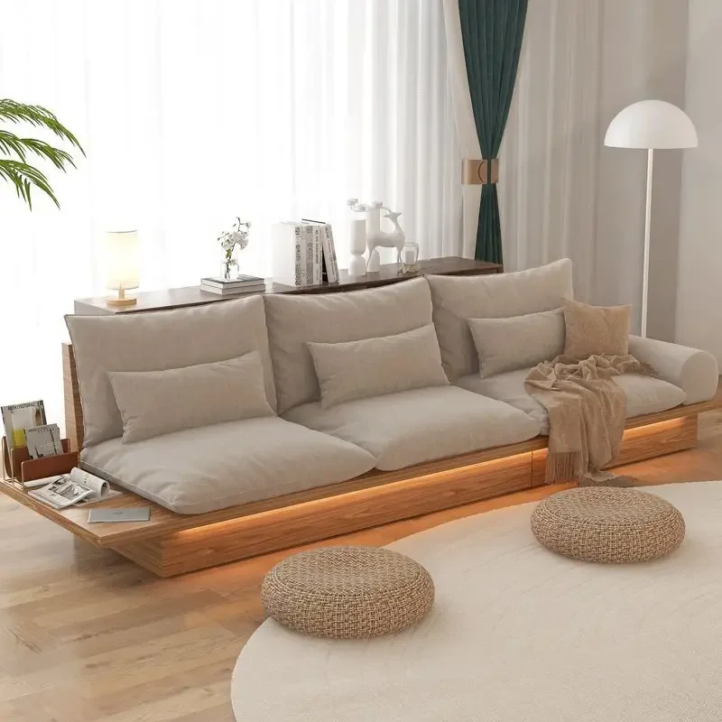 

Sofa Solid Wood Frame Living Room Small Apartment Nordic Simple Storage Three-Person Modern Fabric Log