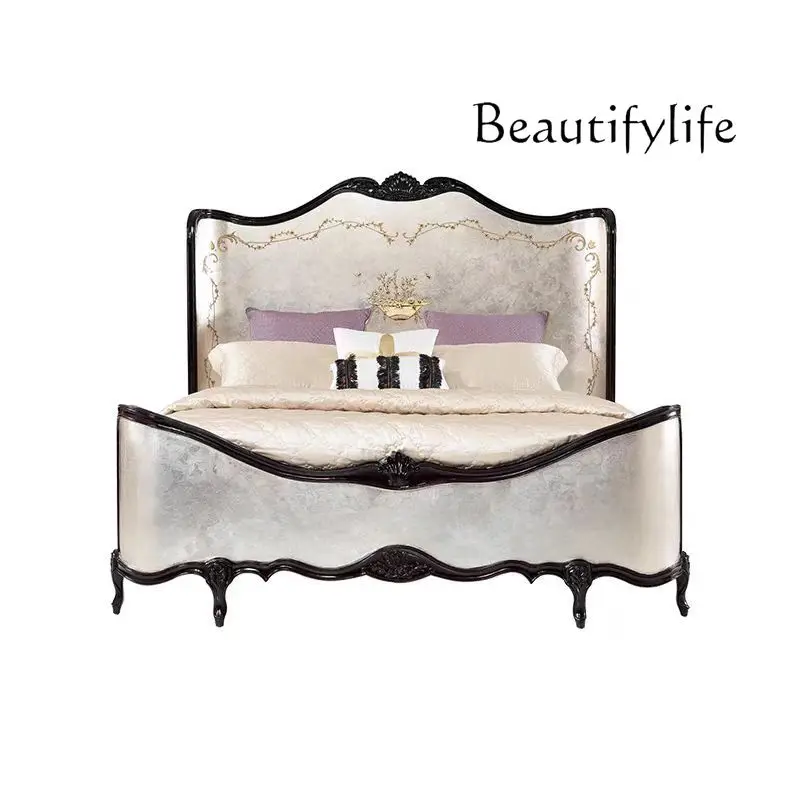 

Nordic high-end double bed luxury European carved wedding bed hand-painted classical solid wood bed