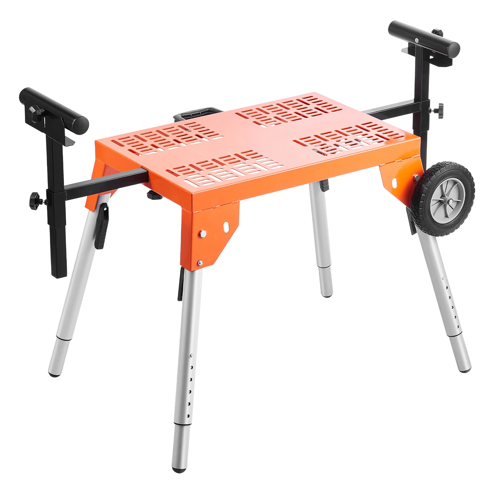 SucceBuy Miter Saw Stand with Tabletop and Wheels 330lbs Steel Collapsible Rolling Stand for Miter Saw Adjustable Height  Length