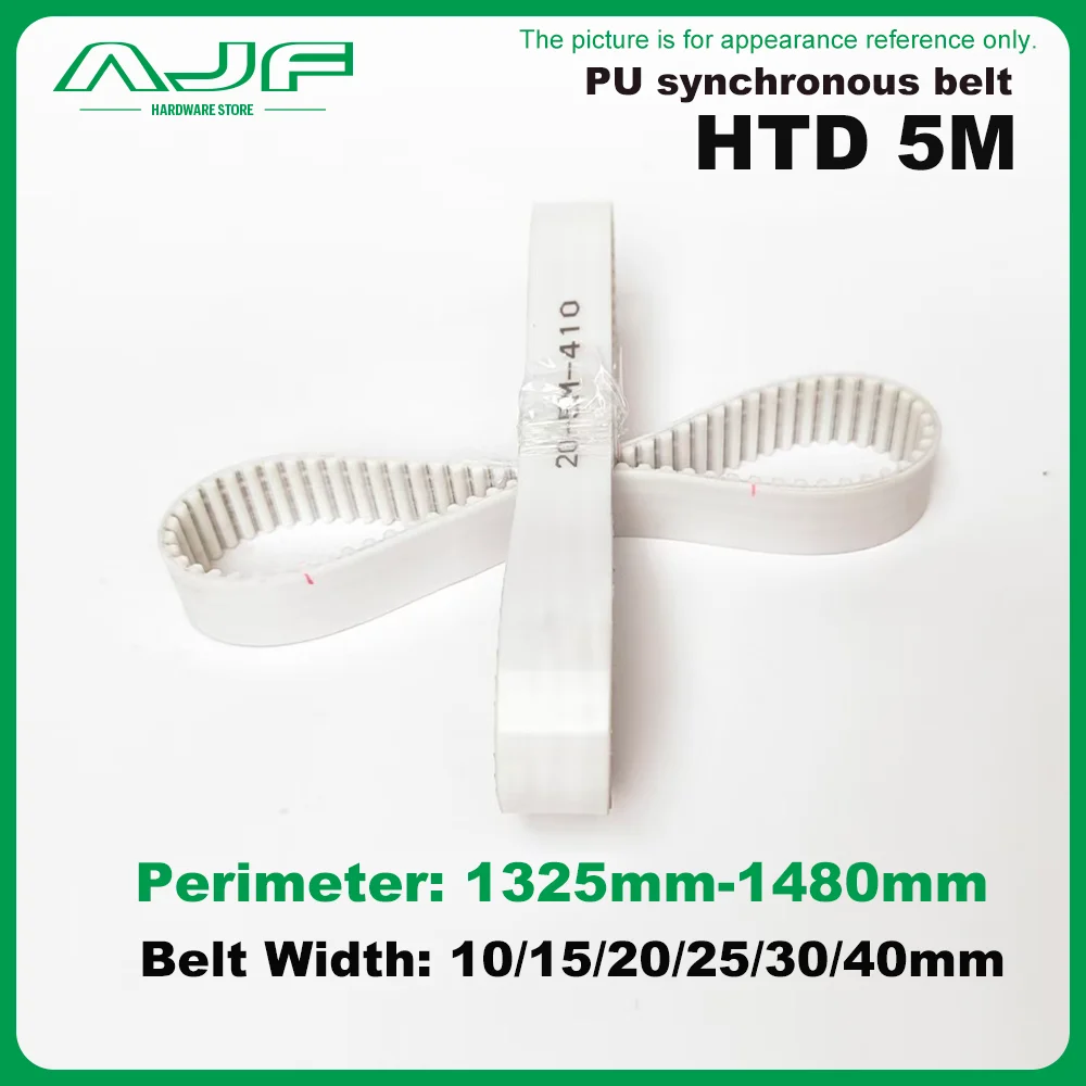 

HTD 5M PU Timing Belt Length 1325mm~1480mm Width10/15/20/25/30/40mm 5M White Polyurethane Synchronous Belt Closed Loop Gear Belt