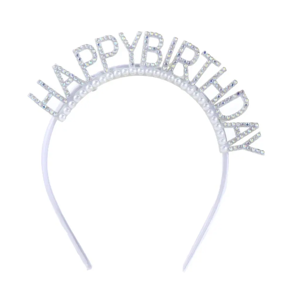 

Birthday Gift Letter Birthday Decoration Pearl Happy Birthday Headband Rhinestone Crown Female Jewelry Birthday Hair Hoop