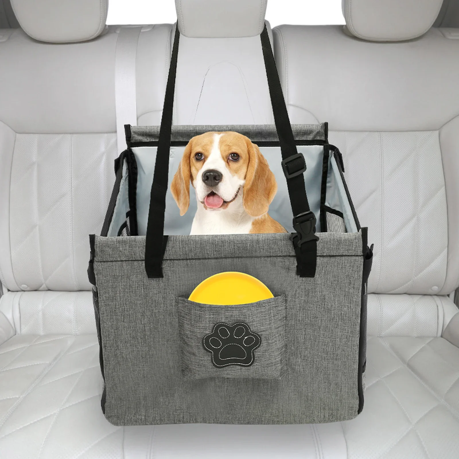 

Dog Car Seat with Mesh Window Oxford Cloth Dog Booster Seat with Storage Pocket Foldable Pet Car Seat Comfortable Dog Car