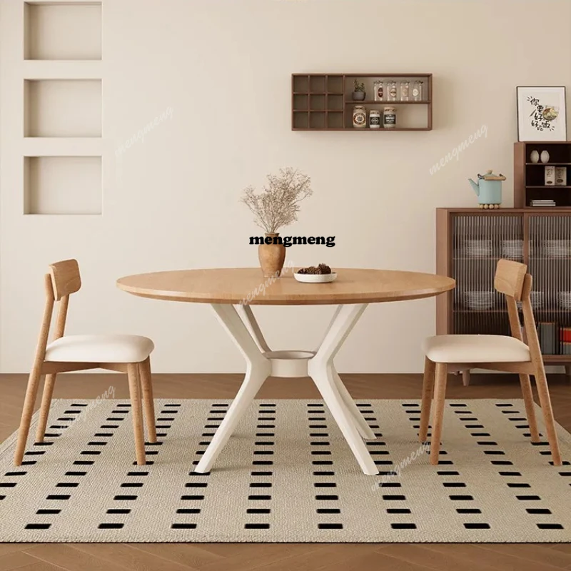 French Cream Dining Table Nordic Design Solid Wood Round Dining Table Household Eating Home Furniture Mesa De Comedor