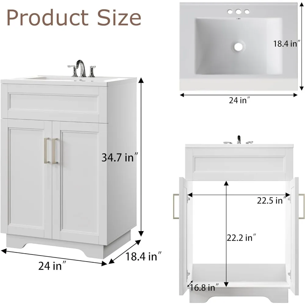 Bad Eitelkeit mit Waschbecken, 24 "weiße Badezimmer eitelkeit mit Keramik Waschbecken Combo Set, Bad Eitelkeit