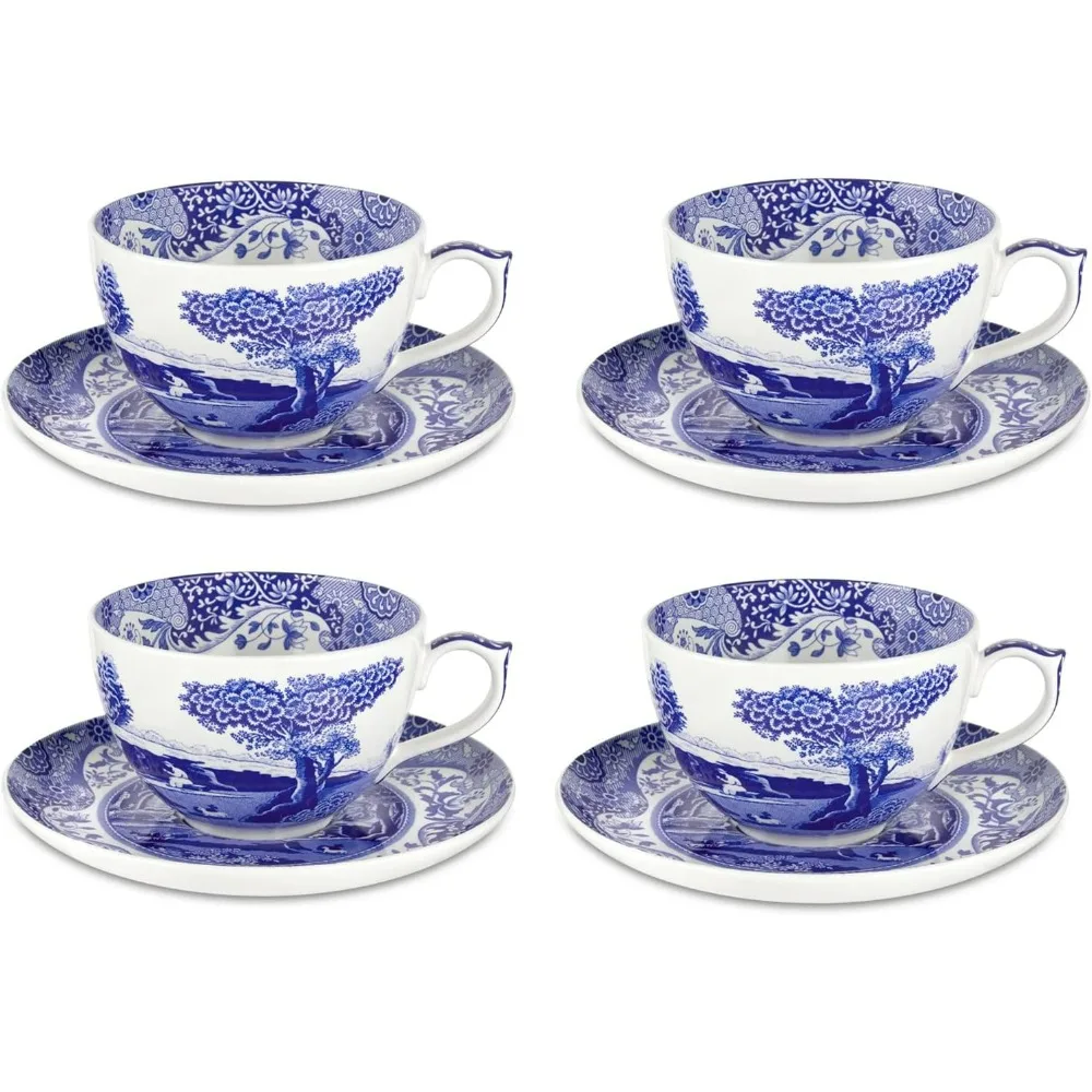 

Cups Sets,Blue Italian Teacups and Saucers - Set of 4 (20 Ounce)