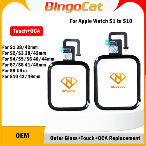 2 szt. Novecel OEM do Apple Watch Series SE 2 3 4 5 6 S3 S4 S5 S6 42mm 40mm 44mm Ekran Dotykowy Digitizer Szkło Panel + OCA