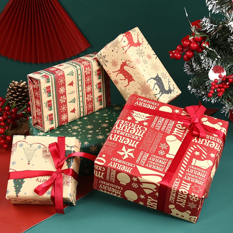 50x70cm Cowhide Packaging Paper DIY Christmas Gift Wrapping Papers Gifts Box Crafts Packaging Material for Xmas New Year Party