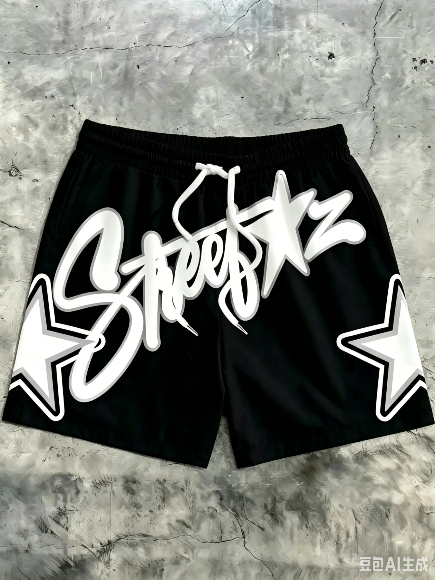 European and American men's summer personalized letter star 3d print soft and breathable drawstring shorts outdoor casual shorts