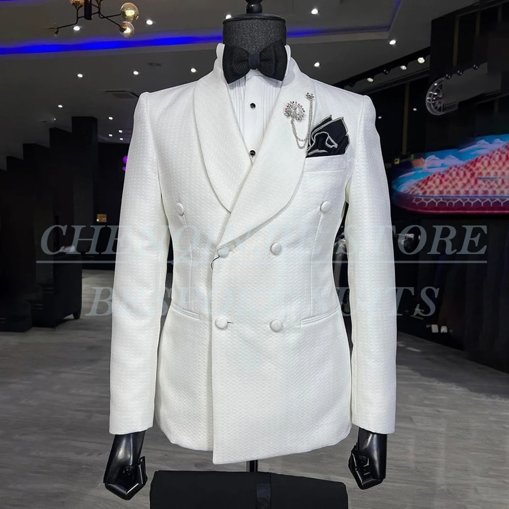 

Groomemen Men's Suits Double Breasted Shawl Lapel Slim Fit 2 Piece Jacket Pants Sets Elegant Wedding Male Clothing Outfits Terno