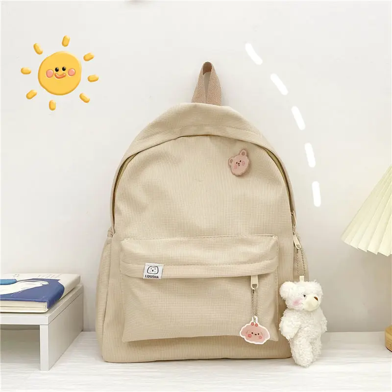 Backpacks Women Sweet Kawaii All-match Simple Solid Korean Fashion Large Capacity Backpack Girls Portable Chic School Casual Bag