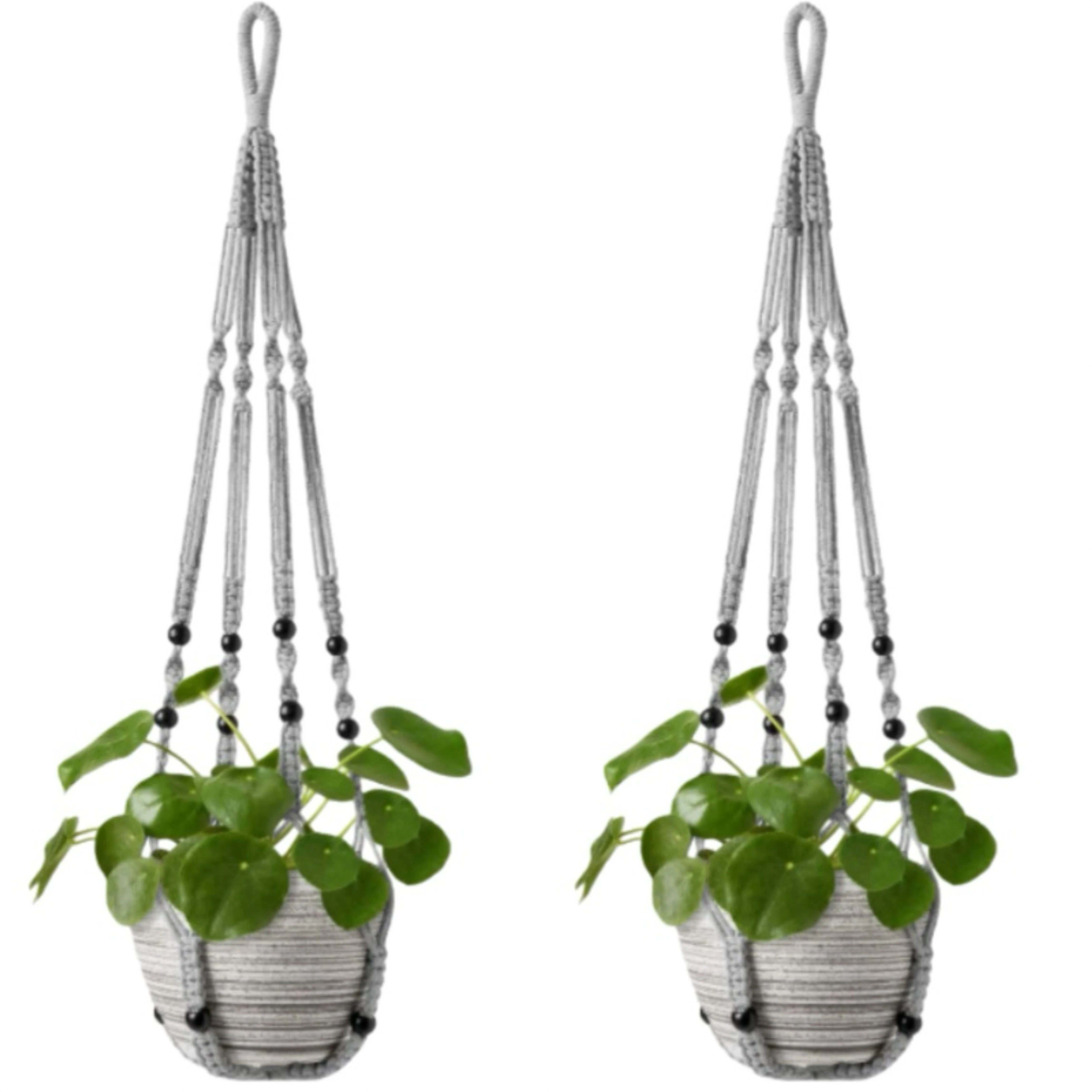 2pcs/Set Bohemian Hand-Woven Flower Pot Net Bag with Cotton Rope Macrame Hanging Plant Basket for Home Decor