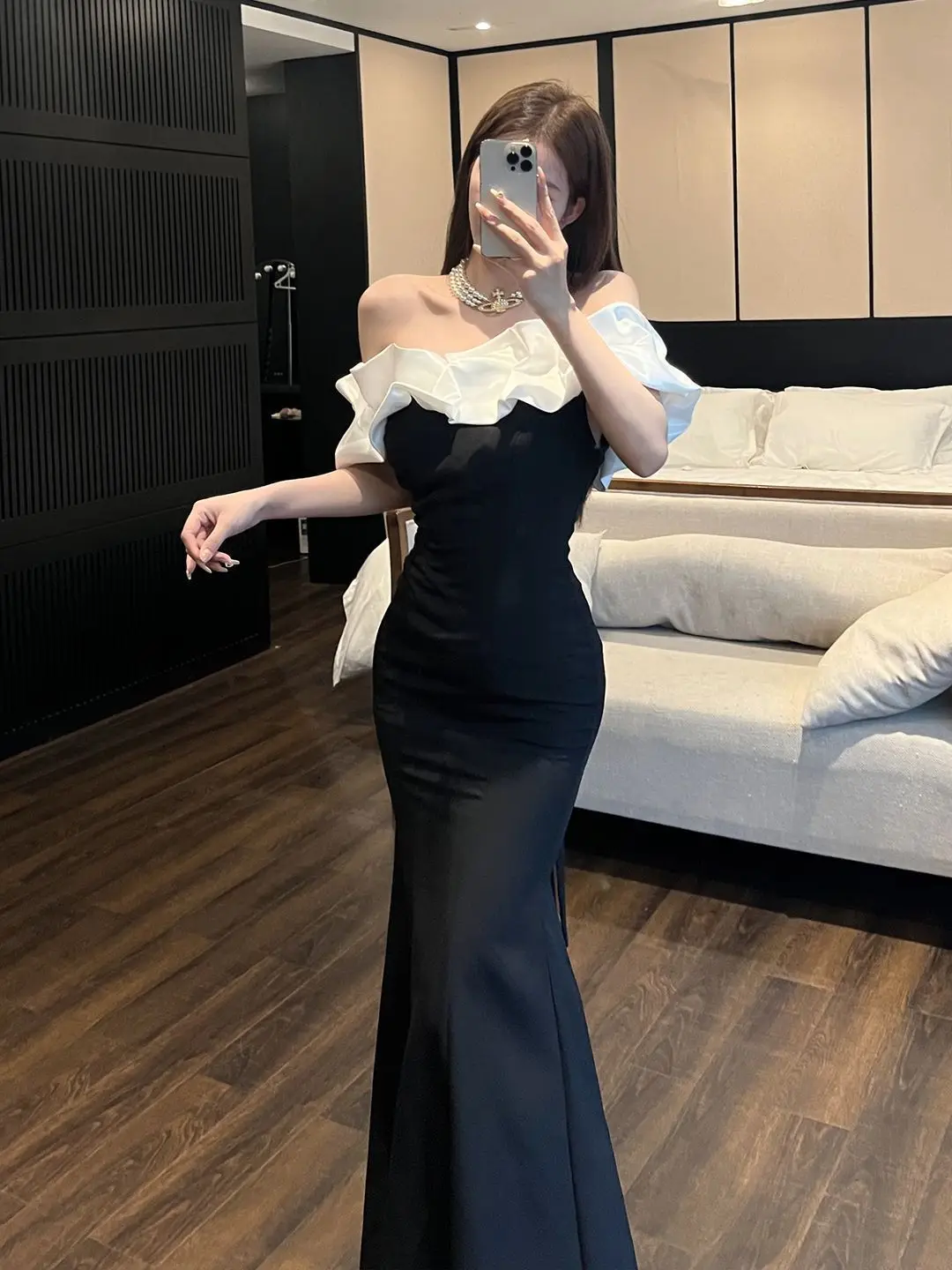 Ele Evening Gown One oulder High Waist Fi Tail Dr for Women Par Ball Host Polyester Fabric ort Sve Long ...