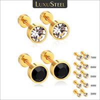 LUXUSTEEL 3mm-7mm Black White CZ Zircon Stud Earrings For Women Men Crystal Screw Stainless Steel Jewelry No Fade Allergy Free