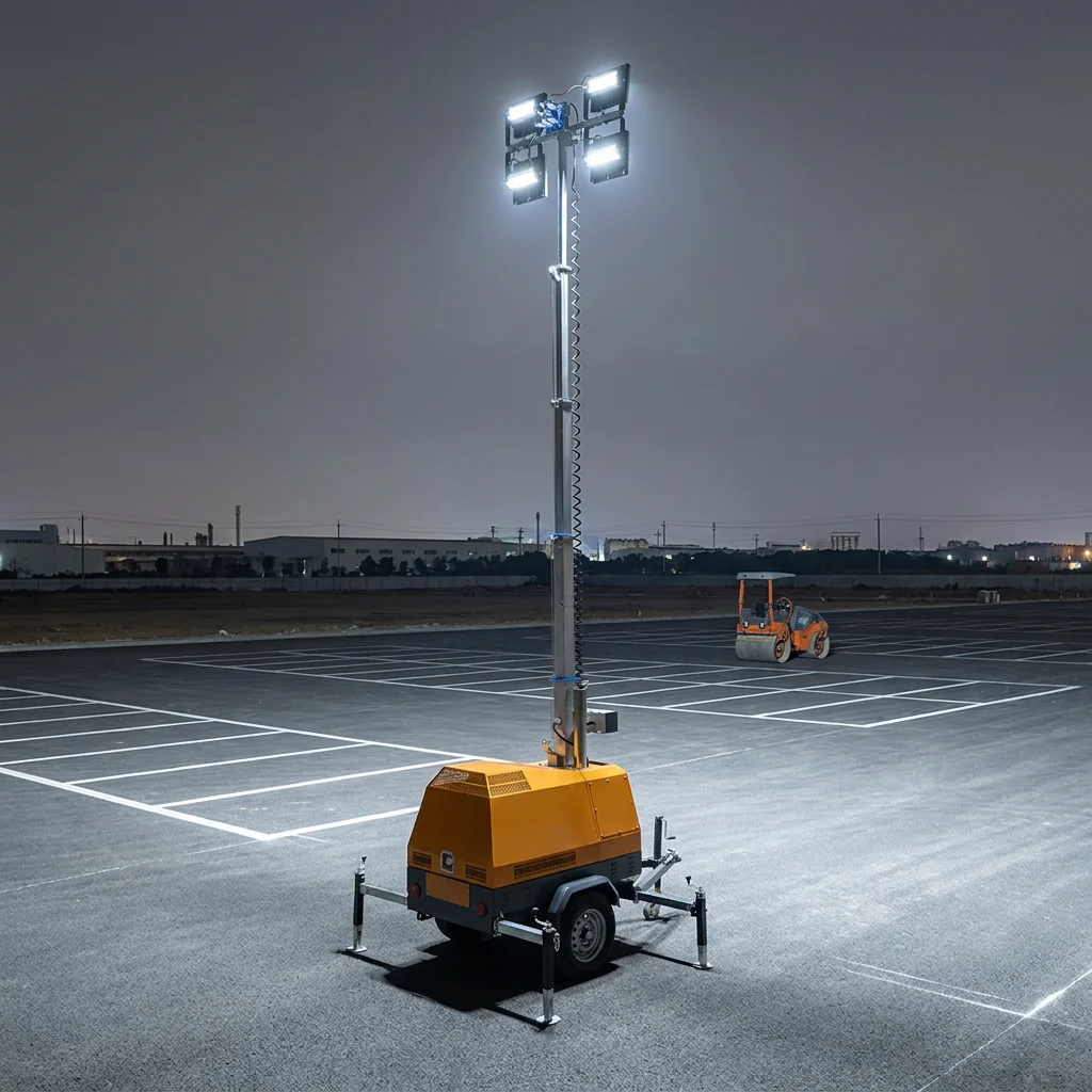 5m 9m Mast 4x1000w Towable Mobile Light Tower Diesel Generator With 7 5kw Luminous Lamp Metal Power Battery Lighting