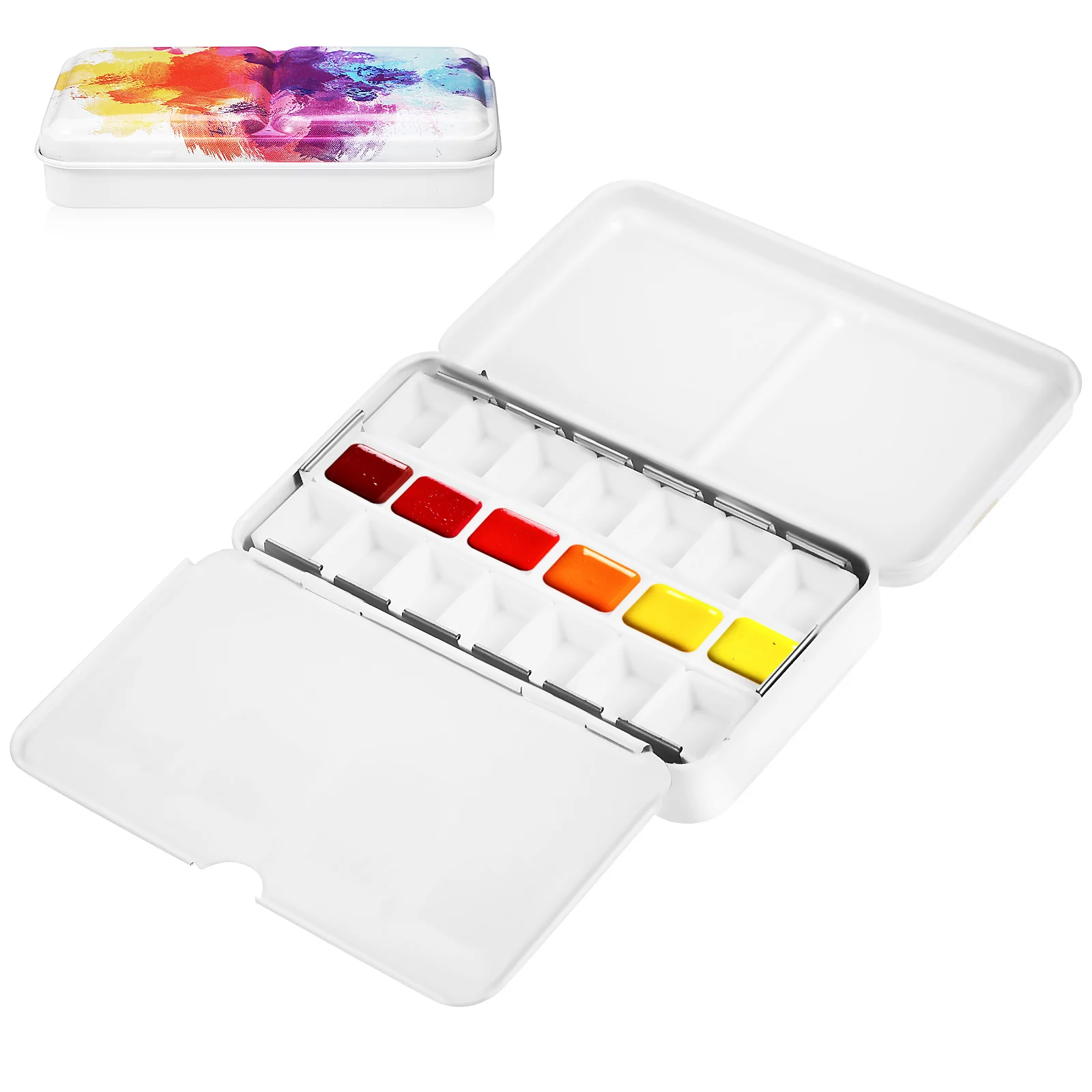 1 set 1 Set Watercolor Palette Portable Empty Paint Box Tin With Grids Mixing Space Sturdy Iron Travel Case For Pigments