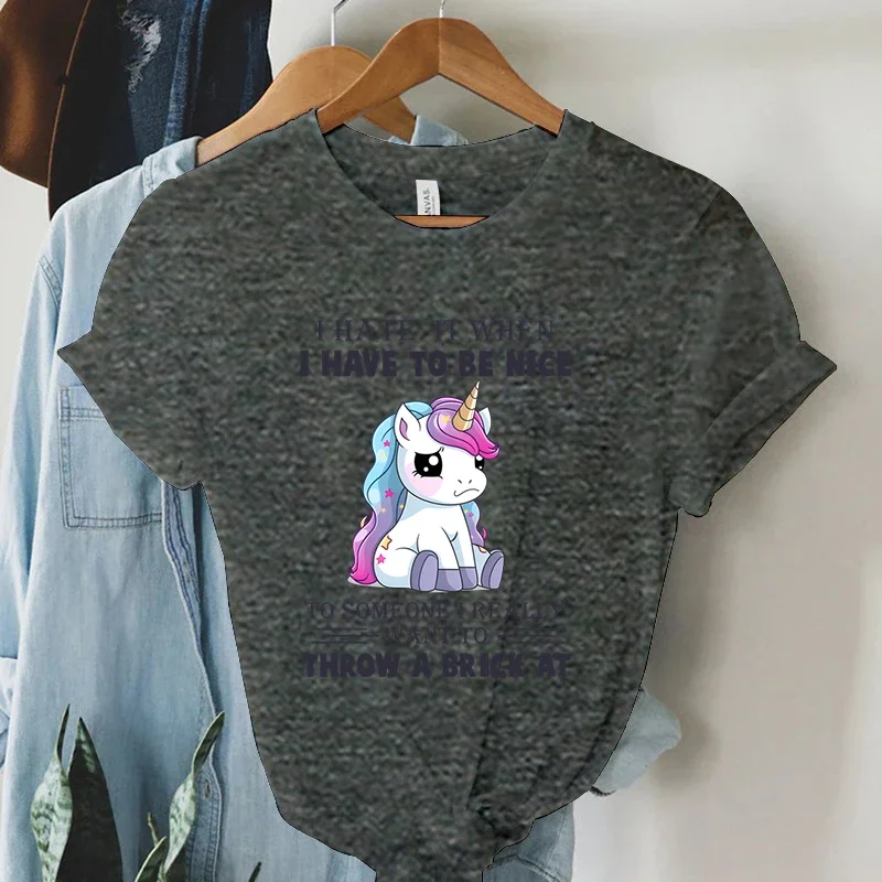 Cute Unicorn Graphic T Shirts Vintage Casual Tees New Fashion Harajuku Women\'s Clothing Y2k Grunge Tops Ladies Korean T-shirt