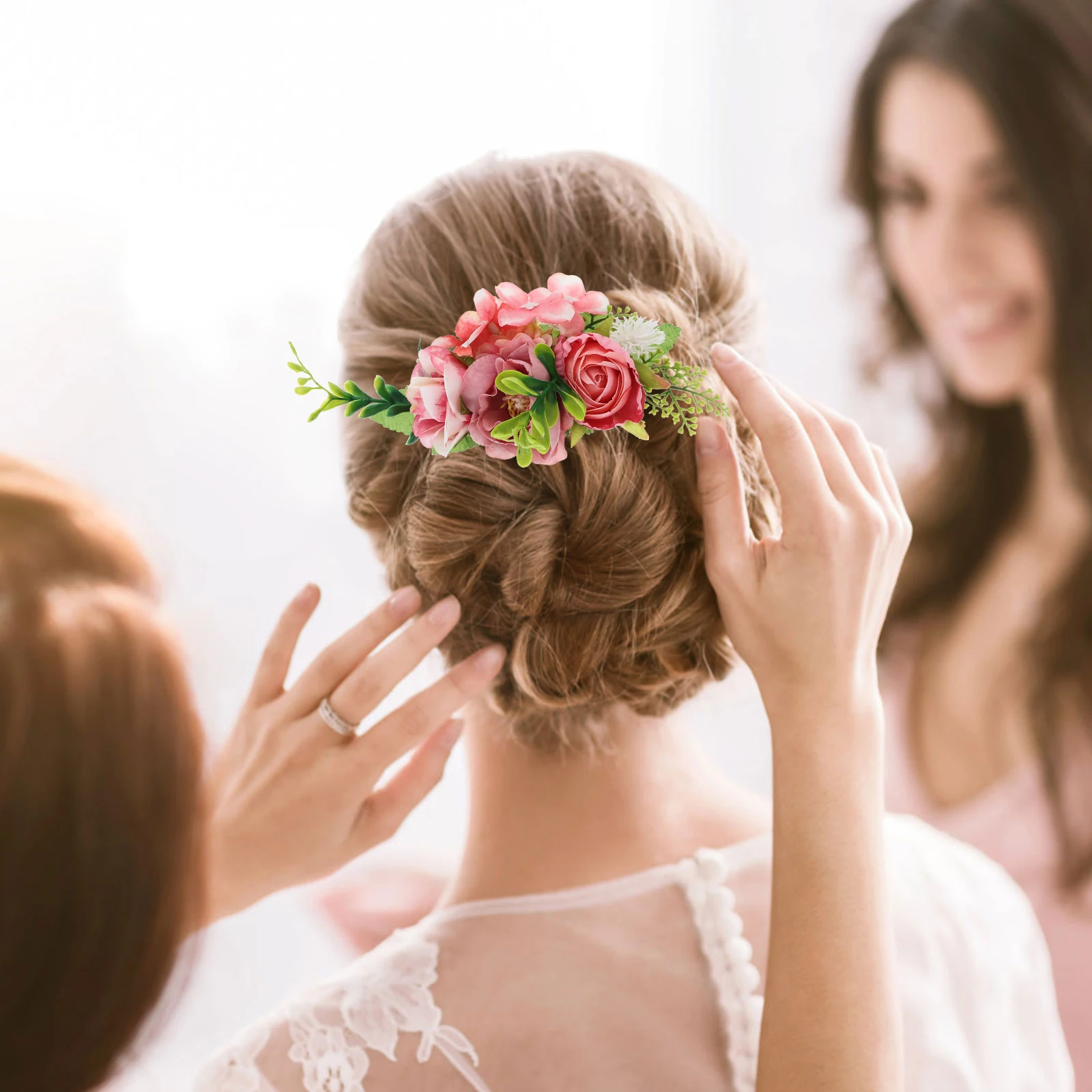 

Simulated Rose Hair Combs Pink Metal Bridal Women Accessories Durable Storage Hairstyle Elegant Gifts Hair Side Combs Decorative