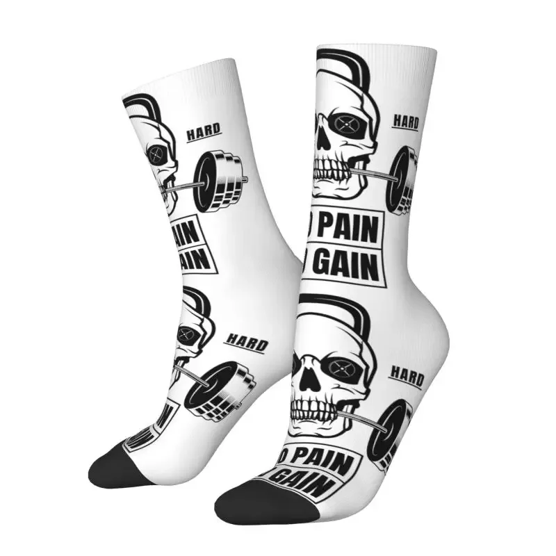 No Pain No Gain Mens Crew Socks Unisex Kawaii Bodybuilding Fitness Gym Spring Summer Autumn Winter Dress Socks