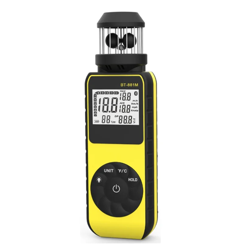 N82R BT-881M Digital Anemometer Wind Meter - Handheld With 360° Rotation For Wind Speed And Temperature Measurement