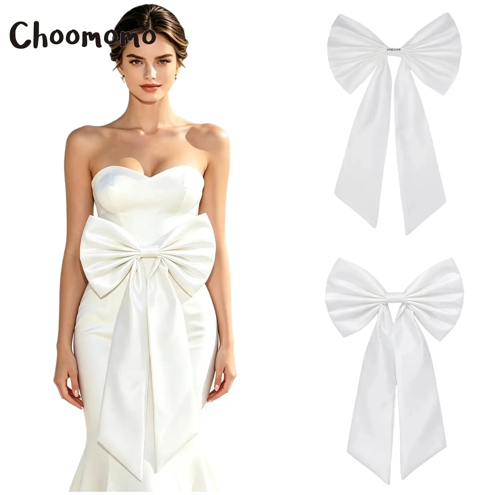 Big Satin Bow Party Dress Accessory Detachable Large Bowknot Train with Pin for Elegant Bride Gown Wedding Dress Decorative Bow
