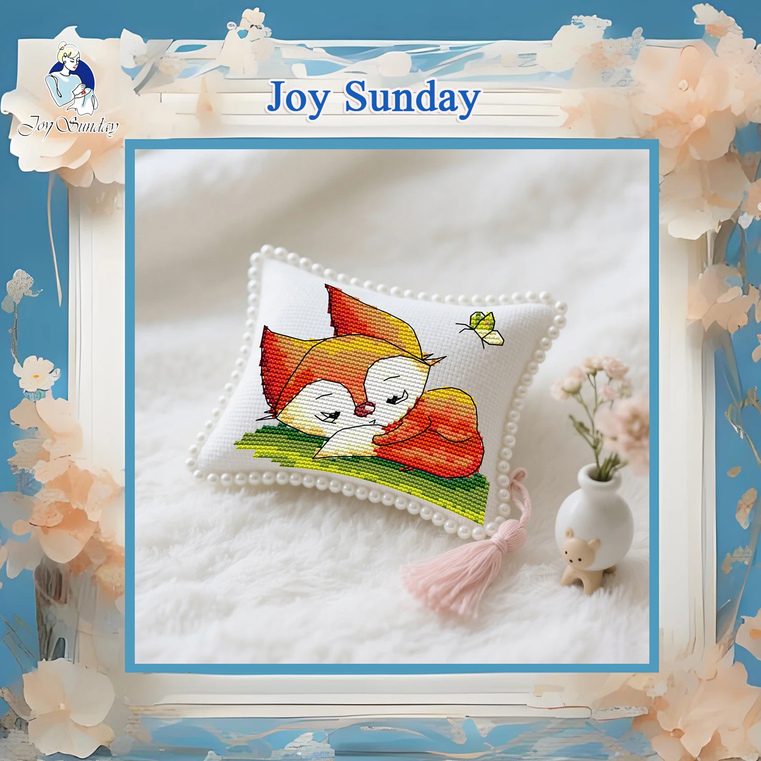 

Joy Sunday Pre-printed Cross Stitch Kit Easy Pattern Aida Stamped Fabric Embroidery Set-The Sleeping Little Fox