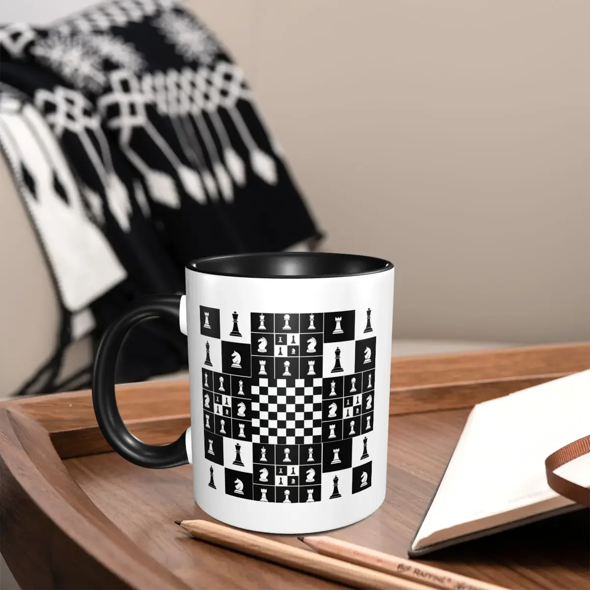 Chess Pieces On Board Chessboard Mug Funny Ceramic Coffee Cups Tea Mugs Milk Cup Drinkware Gift for Friends