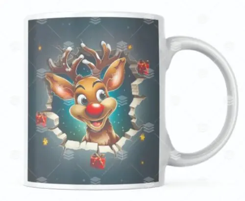 Mug Coffee Hot Christmas 11oz  Gift Funny  Cup Cute Rudolph Gift 3D Look