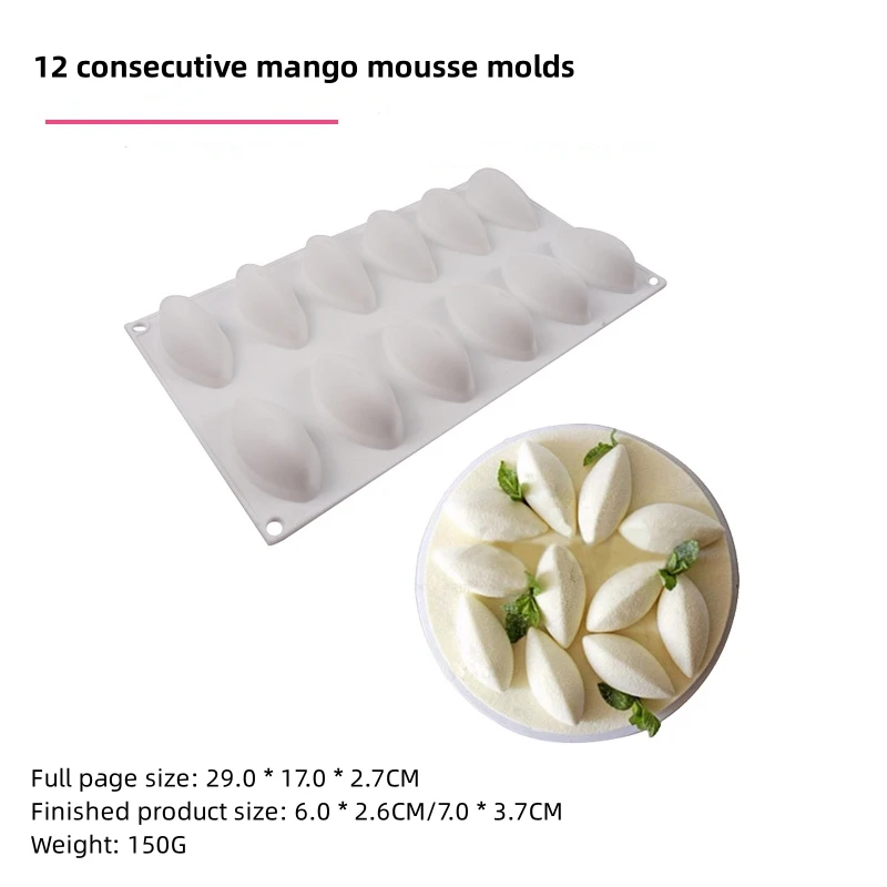 12 Fondant Mold Cavity Silicone Cake Form Quenelle Shaped Mould Mousse Cake Chocolate Decorating Tools Baking Pan Tray